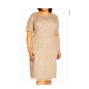 Adrianna Papell - Plus size beaded cocktail dress in biscotti